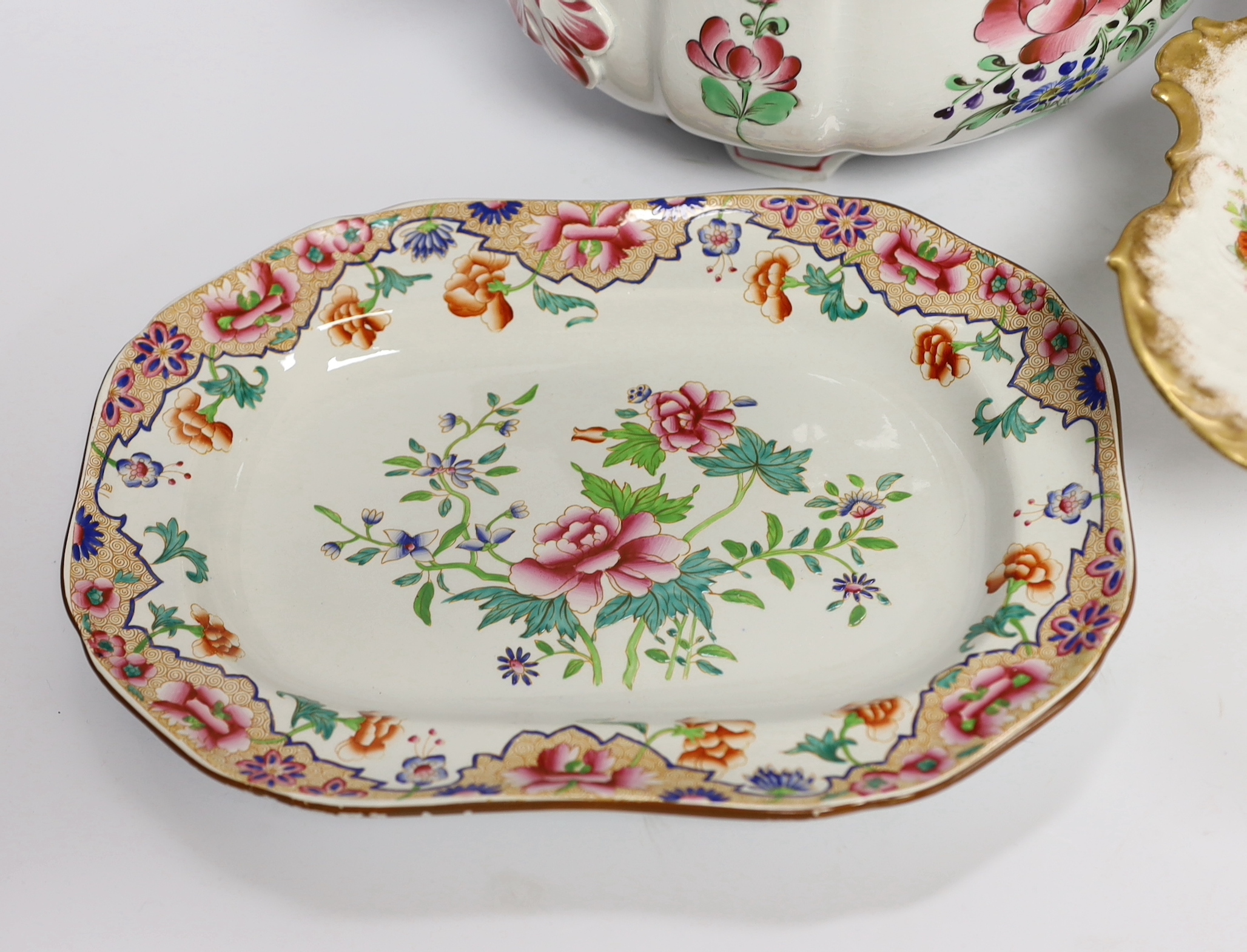 A group of floral ceramics comprising Spode, Limoges and Hammersley, largest 29cm wide